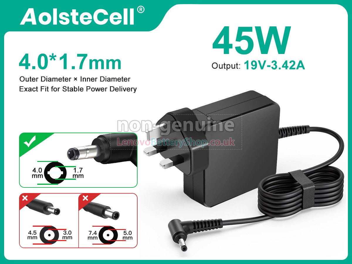 Replacement adapter for Lenovo 20V 2.25A 45W 4.0*1.7MM