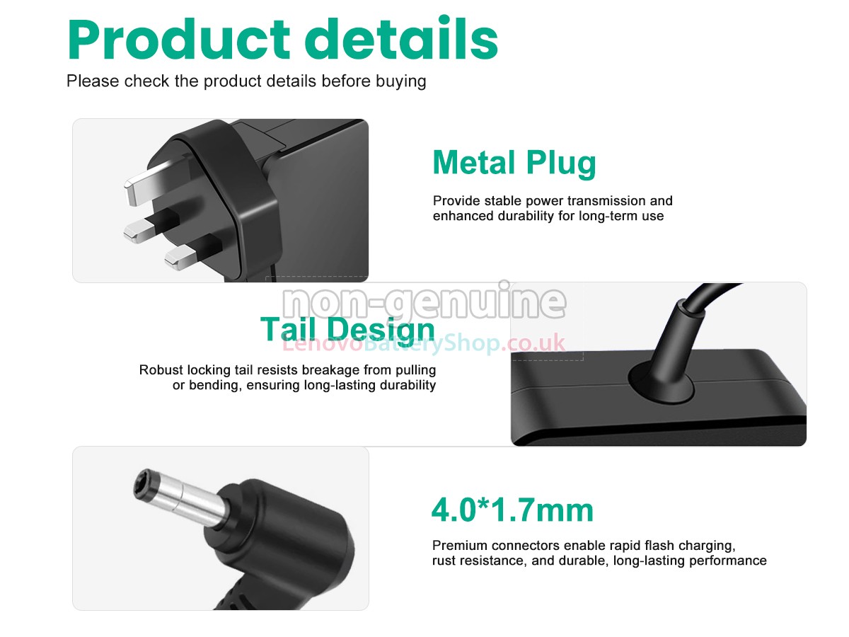 Replacement adapter for Lenovo 20V 2.25A 45W 4.0*1.7MM